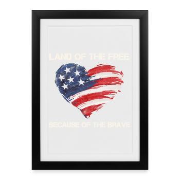 USA Herz - Terre de la liberté grâce aux Braves - Affiche encadrée (27 × 37 cm) - noir - Devant