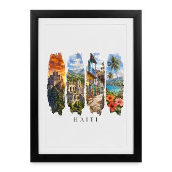 Voyage de vacances en Haïti – Culture caribéenne et motif paysager - Affiche encadrée (27 × 37 cm) - noir - Devant