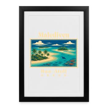 Maldives Baa Atoll Vintage Travel Brand - Framed poster (27 × 37 cm) - black - Front