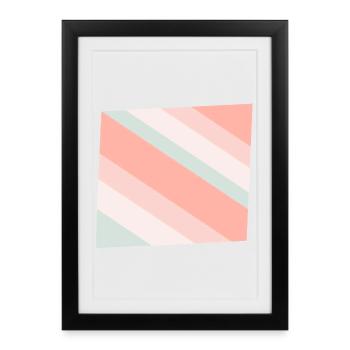 Bandes diagonales pastel Pêche menthe - Affiche encadrée (27 × 37 cm) - noir - Devant