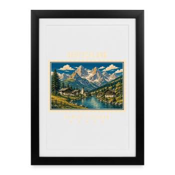 Deutschland Berchtesgaden Vintage Reisemarke - Gerahmtes Poster (27 × 37 cm) - Schwarz - Vorne