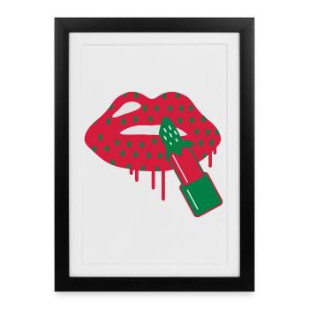 Rouge à lèvres fraise - Affiche encadrée (27 × 37 cm) - noir - Devant