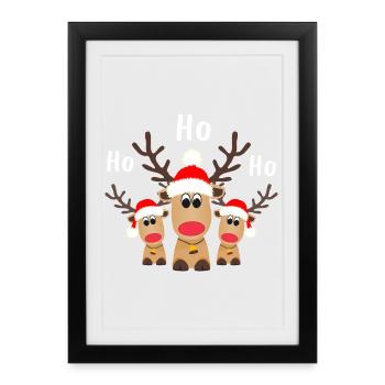 Trois rennes Ho Ho Ho Bonnet de Noel Noël - Affiche encadrée (27 × 37 cm) - noir - Devant