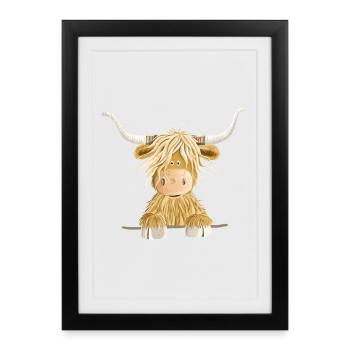 Lustiges Schottisches Hochlandrind Kuh Geschenk - Gerahmtes Poster (27 × 37 cm) - Schwarz - Vorne