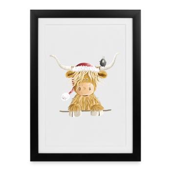 Cadeau de Noël du bétail écossais des Highlands - Affiche encadrée (27 × 37 cm) - noir - Devant