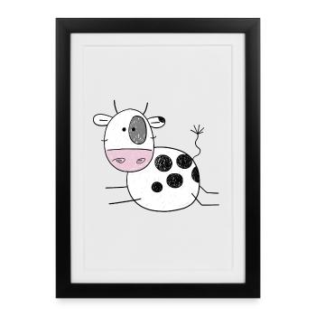 Drôle de vache BD I Enfants Cadeau I Kälbchen - Affiche encadrée (27 × 37 cm) - noir - Devant