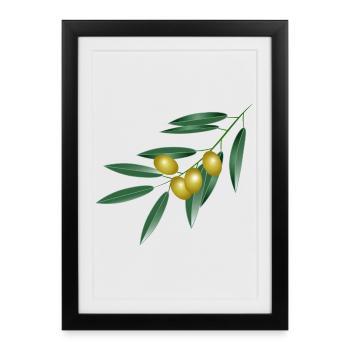 Olive branch with four olives. Symbol of peace - Framed poster (27 × 37 cm) - black - Front