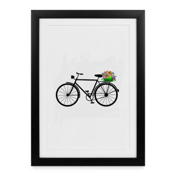 vélo fleurs cycliste - Affiche encadrée (27 × 37 cm) - noir - Devant