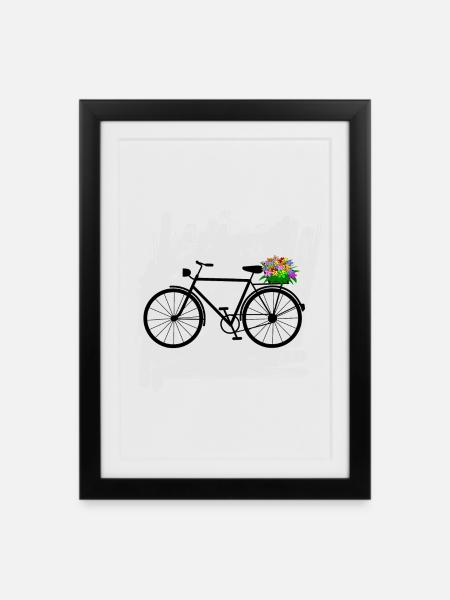 fahrrad blumen radfahrer - Gerahmtes Poster (27 × 37 cm) - Schwarz
