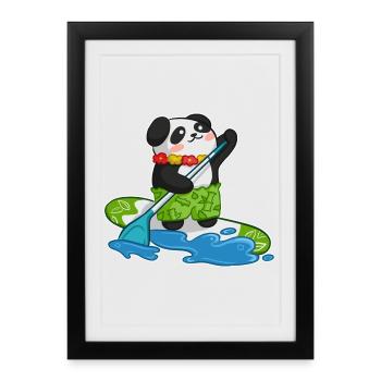 Stand Up Paddling Stand up Paddler Panda - Affiche encadrée (27 × 37 cm) - noir - Devant