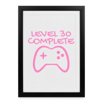 30 anniversaire - Niveau 30 Complete - Gamer 30 ans - Affiche encadrée (27 × 37 cm) - noir - Devant