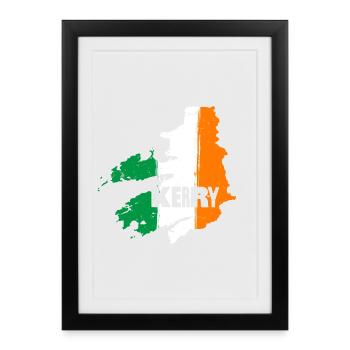 | du comté de Kerry Ireland Contour de la carte du drapeau - Affiche encadrée (27 × 37 cm) - noir - Devant