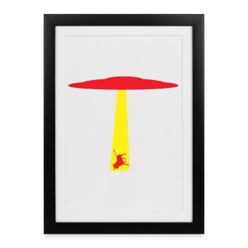 UFO abduction of a bull - Framed poster (27 × 37 cm) - black - Front