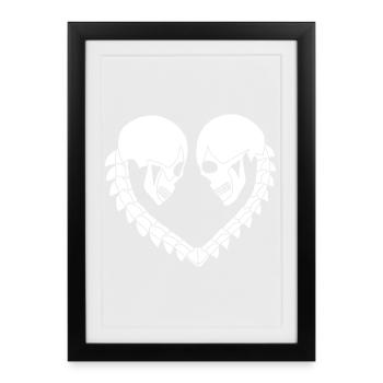 Heart of white skulls - Framed poster (27 × 37 cm) - black - Front
