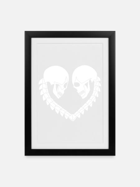 Coeur de crânes blanc - Affiche encadrée (27 × 37 cm) - noir