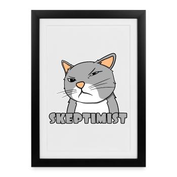 Skeptiker Katze - Skeptimist - Gerahmtes Poster (27 × 37 cm) - Schwarz - Vorne