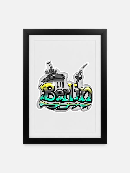 Berlin Schriftzug Graffiti - Gerahmtes Poster (27 × 37 cm) - Schwarz