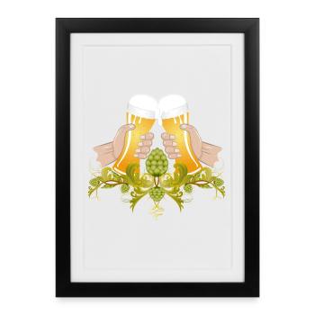 deux verres de bière remplis pour griller Cheers - Affiche encadrée (27 × 37 cm) - noir - Devant