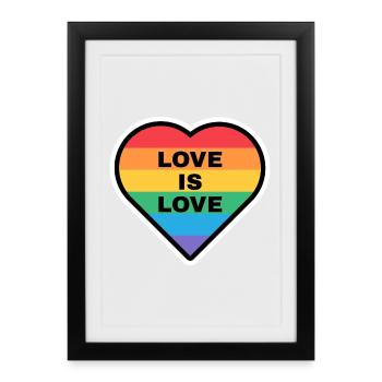 Coeur aux couleurs de l’arc-en-ciel et texte Love Is Love - Affiche encadrée (27 × 37 cm) - noir - Devant