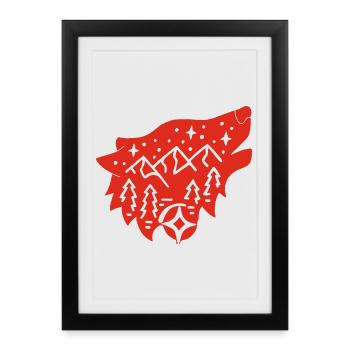 Loup rouge totem de la nature - Affiche encadrée (27 × 37 cm) - noir - Devant