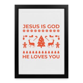 Motif de Noël Jésus est Dieu - Affiche encadrée (27 × 37 cm) - noir - Devant