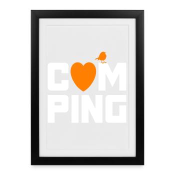 Camping Spatz Heart Camper Cool Quotes Fan Holiday - Affiche encadrée (27 × 37 cm) - noir - Devant