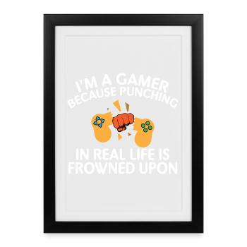 Chute du gamer : La vraie vie fronça les sourcils - Affiche encadrée (27 × 37 cm) - noir - Devant