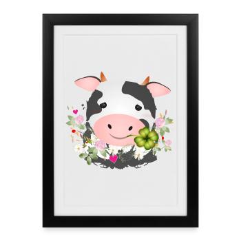 cute cow with shamrock for farm fans - Framed poster (27 × 37 cm) - black - Front