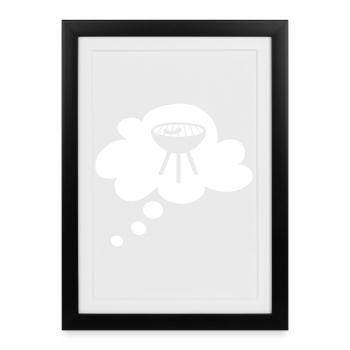 Grill Cloud Thought Bubble Grilling Barbecue Party Fan Fun - Affiche encadrée (27 × 37 cm) - noir - Devant