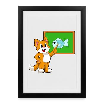 École du professeur chat pointant des bâtons - Affiche encadrée (27 × 37 cm) - noir - Devant