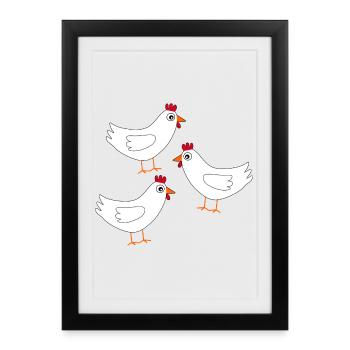 Huhn weiß weiße Hühner Hennen Ostern - Gerahmtes Poster (27 × 37 cm) - Schwarz - Vorne