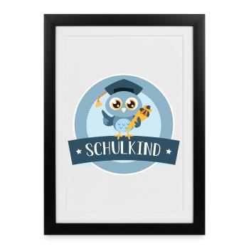 Schulkind Eule mit Zuckertüte - Gerahmtes Poster (27 × 37 cm) - Schwarz - Vorne
