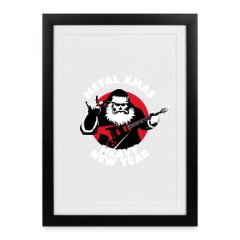 Père Noël Heavy Metal & Bonne Année - Affiche encadrée (27 × 37 cm) - noir - Devant