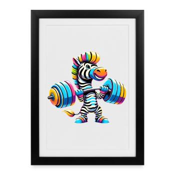 Colorful zebra with dumbbell barbell - Framed poster (27 × 37 cm) - black - Front