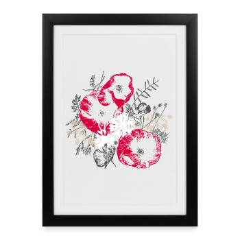 Coquelicots Bleuets Fleurs sauvages - Affiche encadrée (27 × 37 cm) - noir - Devant