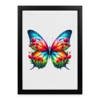 Papillon Fleurs Tulipes Tulipe Hollande - Affiche encadrée (27 × 37 cm) - noir - Devant