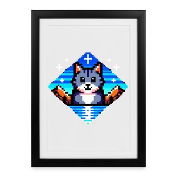 Chat pixel - Affiche encadrée (27 × 37 cm) - noir - Devant