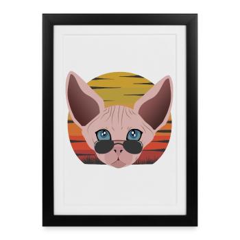 Coucher de soleil de chat Sphinx - Affiche encadrée (27 × 37 cm) - noir - Devant