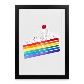 Morceau de gâteau arc-en-ciel à la crème et à la cerise - Affiche encadrée (27 × 37 cm) - noir - Devant