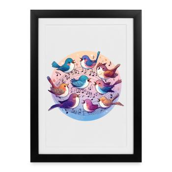 Birds sing on sheet music - Framed poster (27 × 37 cm) - black - Front