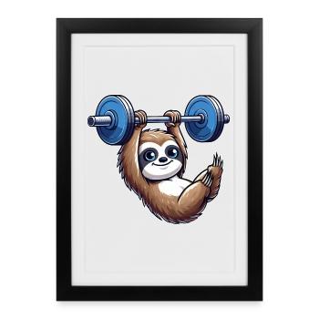 Sloth Dumbbell Pull-Up Workout Funny - Framed poster (27 × 37 cm) - black - Front