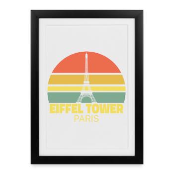 Tour Eiffel Paris Silhouette Rétro - Affiche encadrée (27 × 37 cm) - noir - Devant
