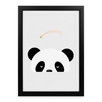 Panda rêveur avec étoile filante - Affiche encadrée (27 × 37 cm) - noir - Devant