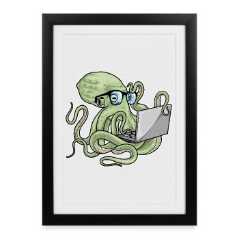 Ordinateur portable Octopus - Affiche encadrée (27 × 37 cm) - noir - Devant