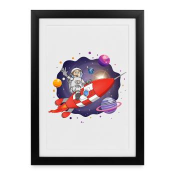 L’astronaute de la fusée rouge dans l’espace - Affiche encadrée (27 × 37 cm) - noir - Devant