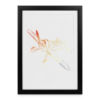 Avions à hélice vintage dessin au trait - Affiche encadrée (27 × 37 cm) - noir - Devant
