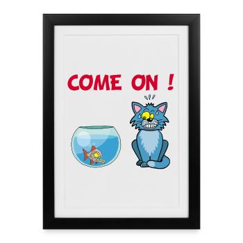 Chat et piranha - Affiche encadrée (27 × 37 cm) - noir - Devant