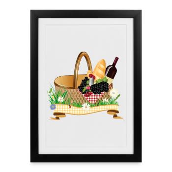 Filled picnic basket – summer pleasure motif - Framed poster (27 × 37 cm) - black - Front