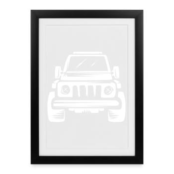 Voiture tout-terrain 4x4 - Symbole tout-terrain et terre - Affiche encadrée (27 × 37 cm) - noir - Devant