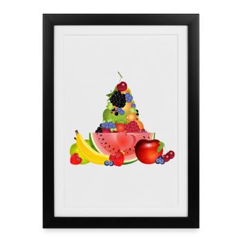 pyramide de fruits colorée avec pastèque - Affiche encadrée (27 × 37 cm) - noir - Devant